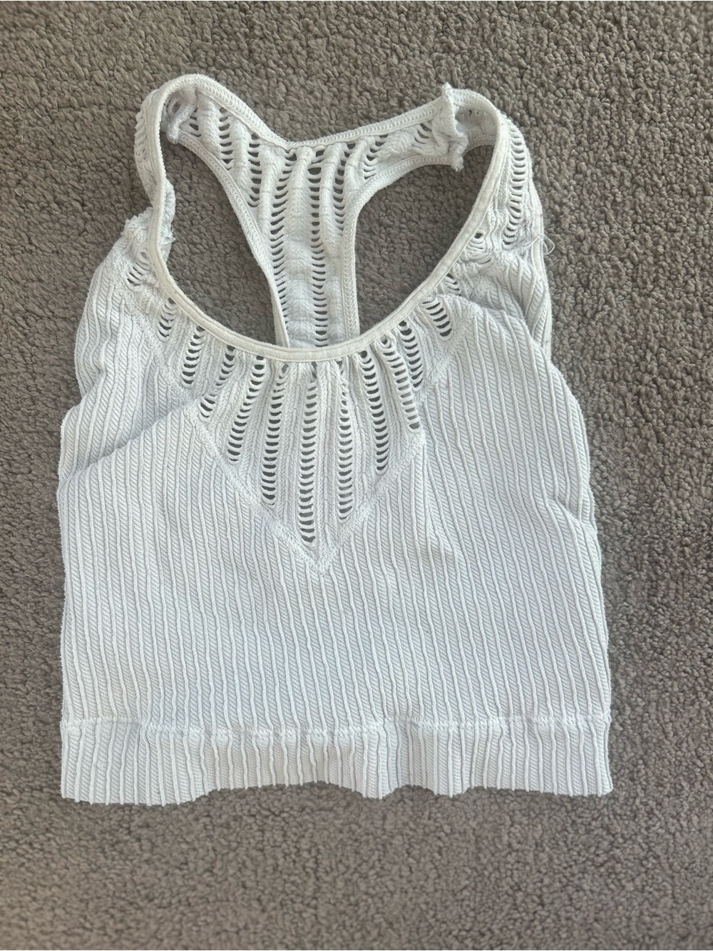 BKE White Knit Racerback Bralette with Openwork Detail
